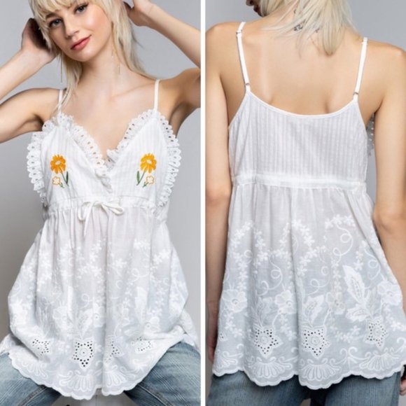 POL Tops - NEW✨POL DAISY WHITE LACE TANK-TOP, CAMI, BLOUSE.